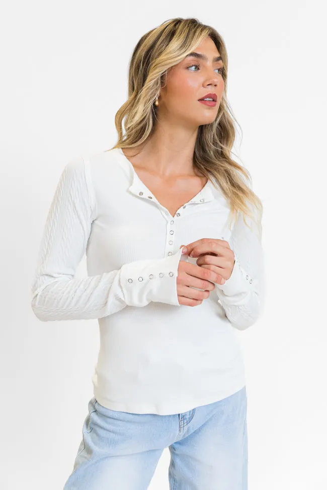 All The Better Ivory Cable Knit Sleeve Knit Henley Top FINAL SALE