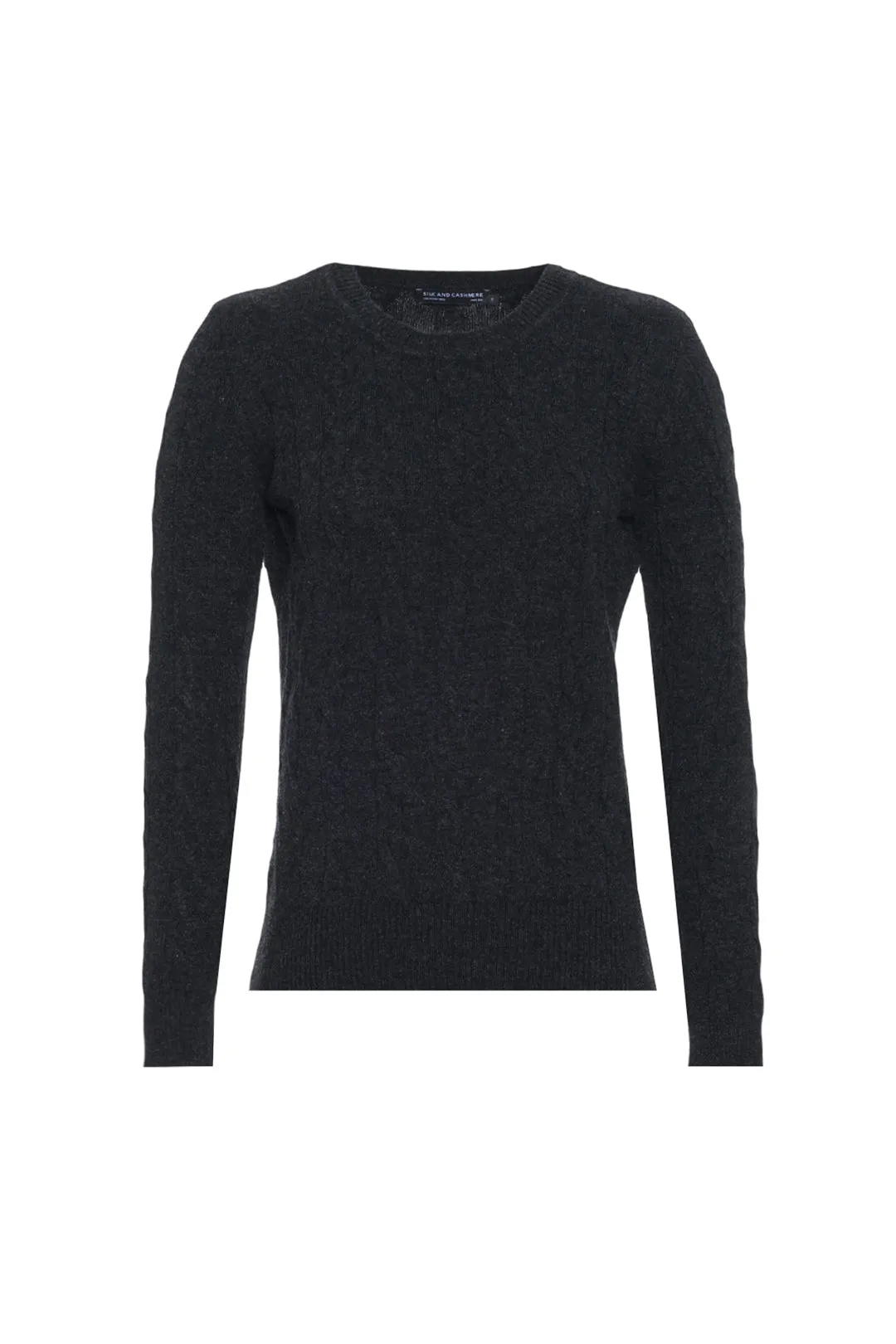 Anthracite Australian Wool and Cashmere Amelia Hair Braided Crew Neck Women's Sweater