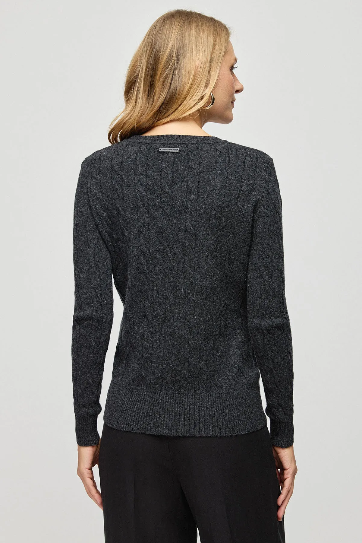 Anthracite Australian Wool and Cashmere Amelia Hair Braided Crew Neck Women's Sweater