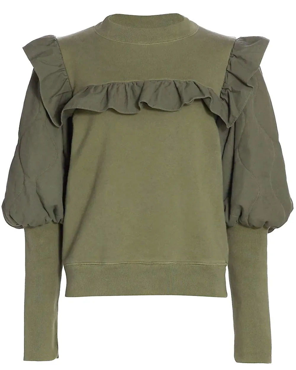 Army Quilted Puff Sleeve Layla Sweatshirt