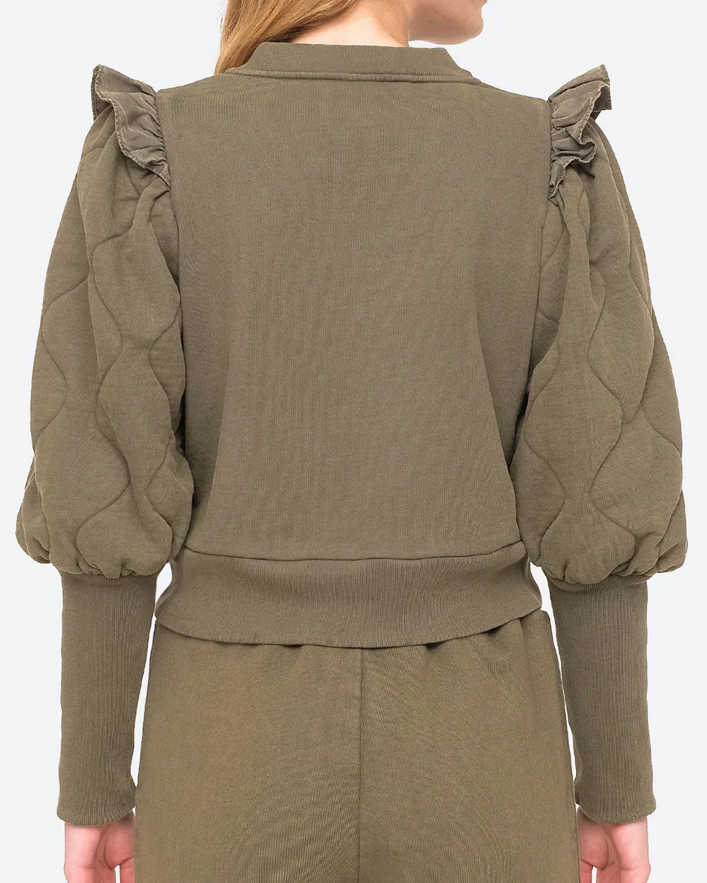 Army Quilted Puff Sleeve Layla Sweatshirt