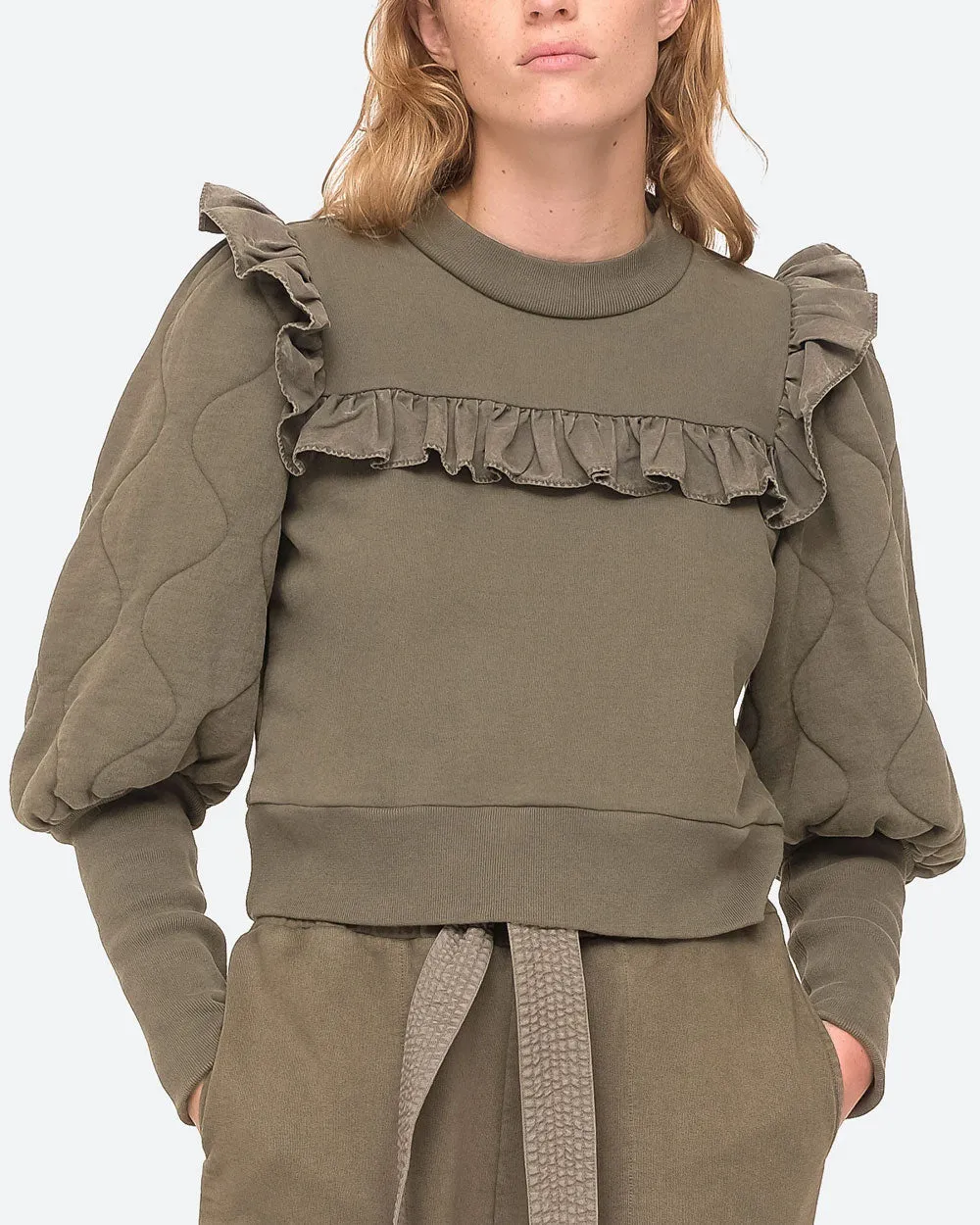 Army Quilted Puff Sleeve Layla Sweatshirt