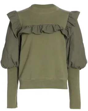 Army Quilted Puff Sleeve Layla Sweatshirt