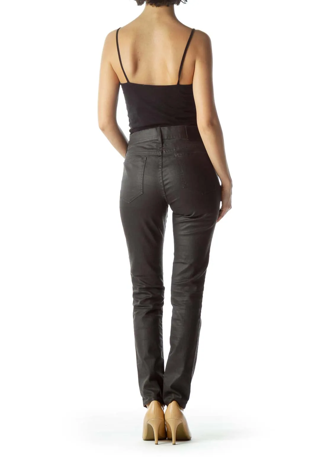 Black Denim Skinny Jeans with Zipper Pockets