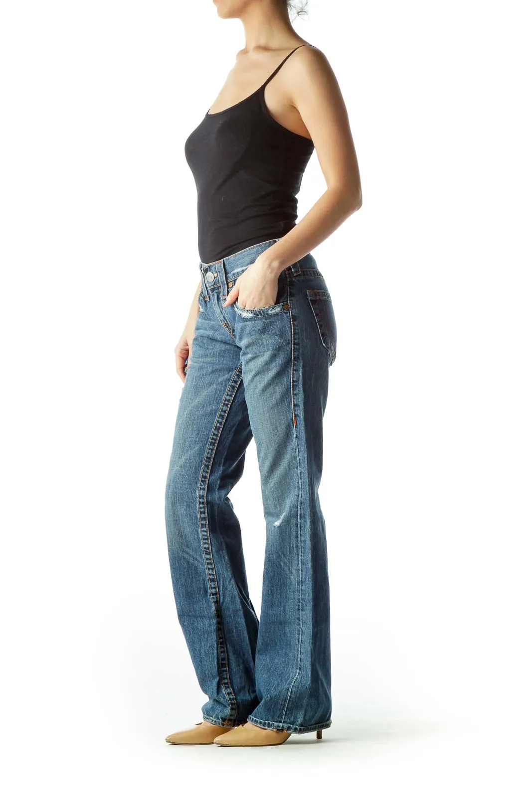 Blue 100% Cotton Straight-Leg Denim Jeans