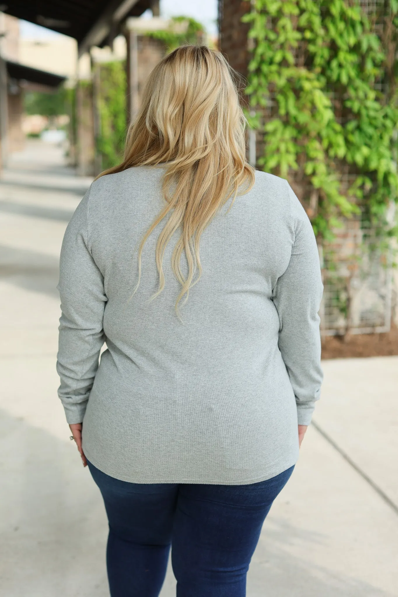 Brielle Henley Ribbed Long Sleeve - Light Grey by Michelle Mae