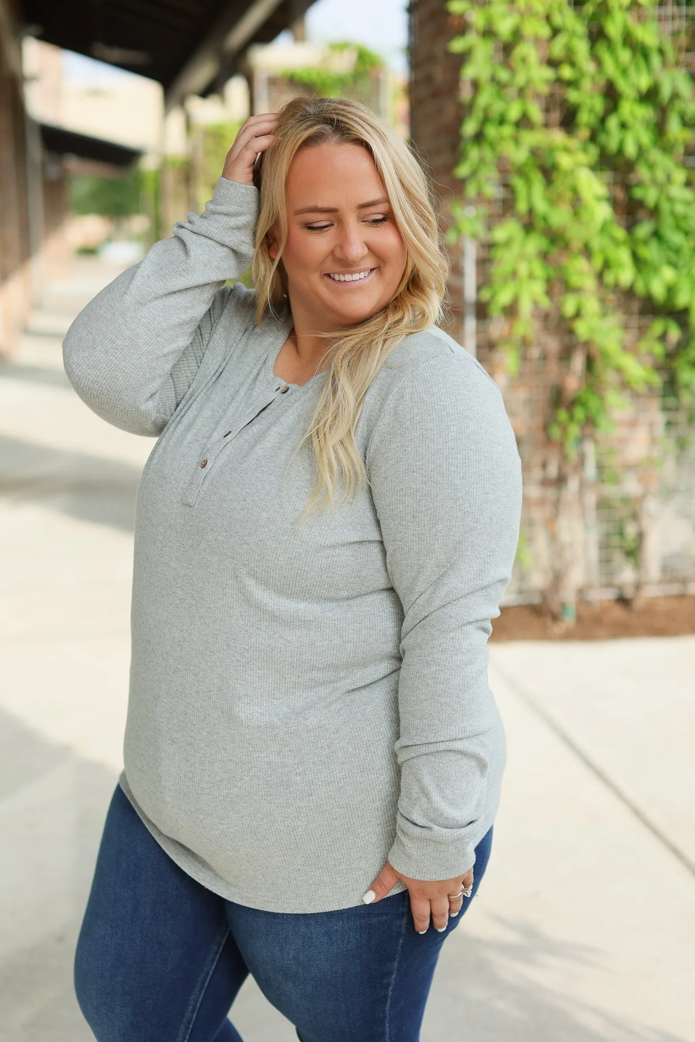 Brielle Henley Ribbed Long Sleeve - Light Grey by Michelle Mae