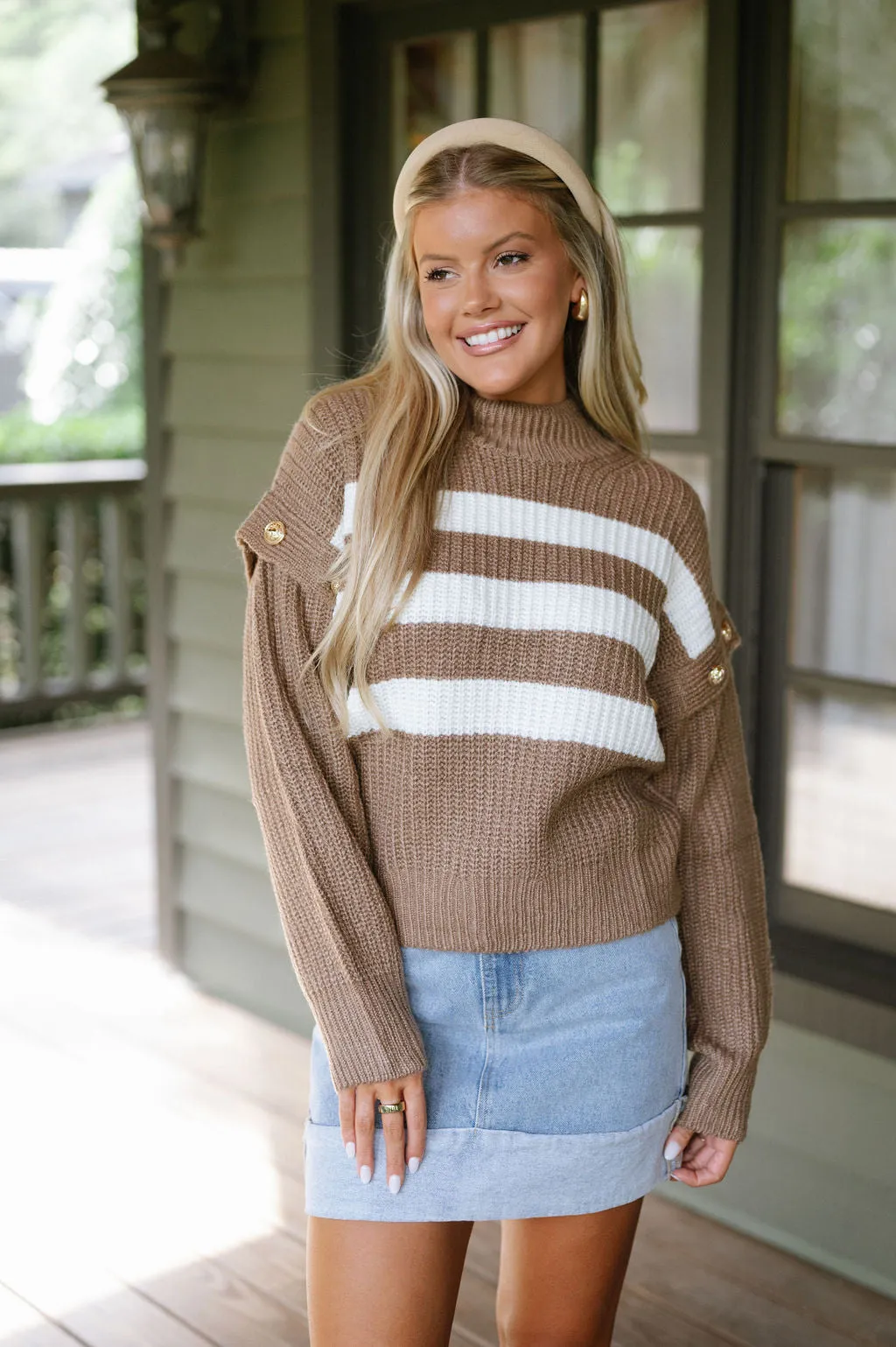 Button Detail Sweater- Mocha