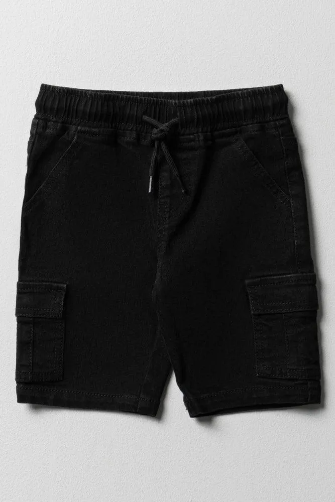 Cargo Denim Shorts Straight Fit Black