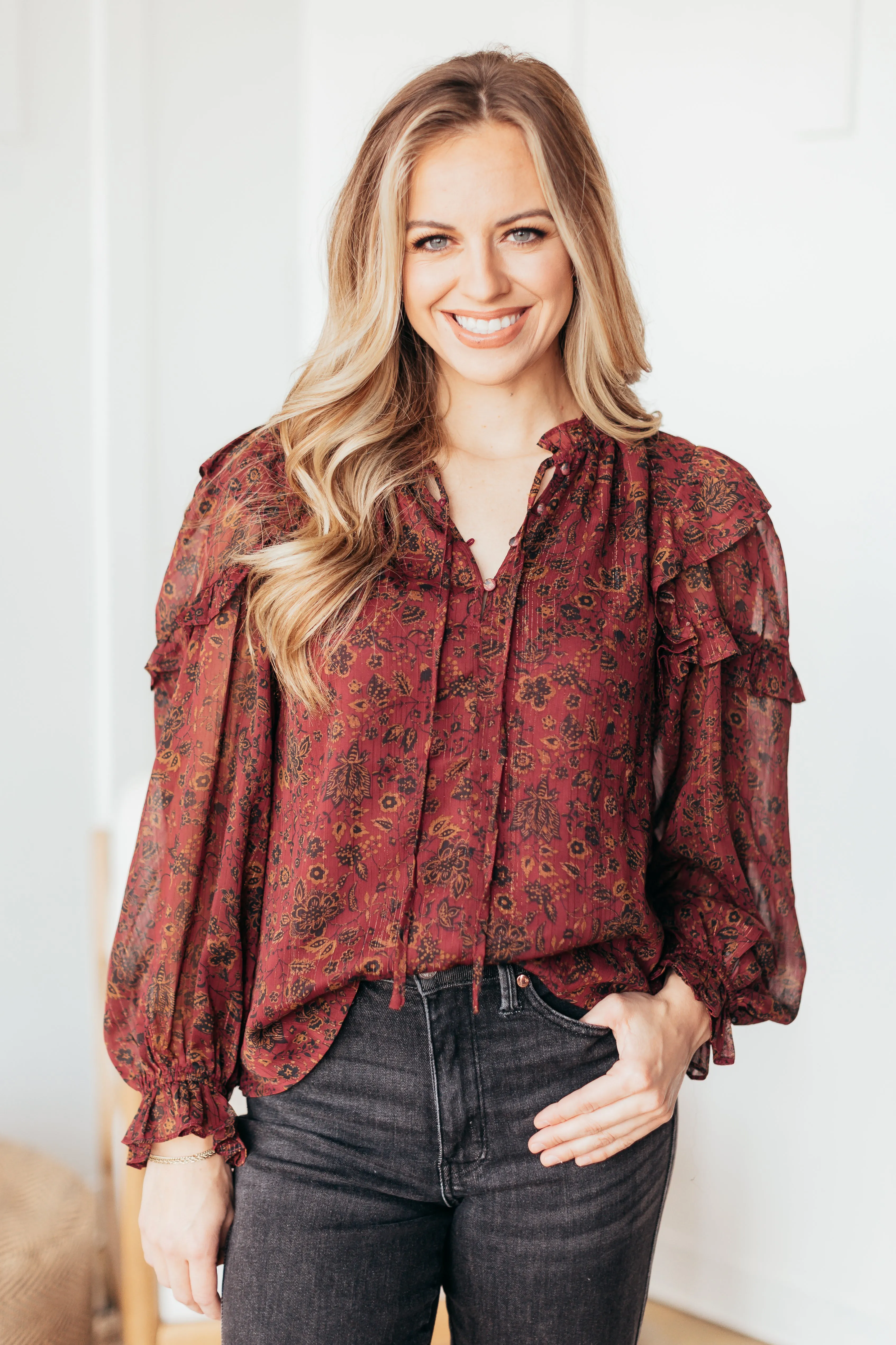 Carmina Floral Henley Blouse