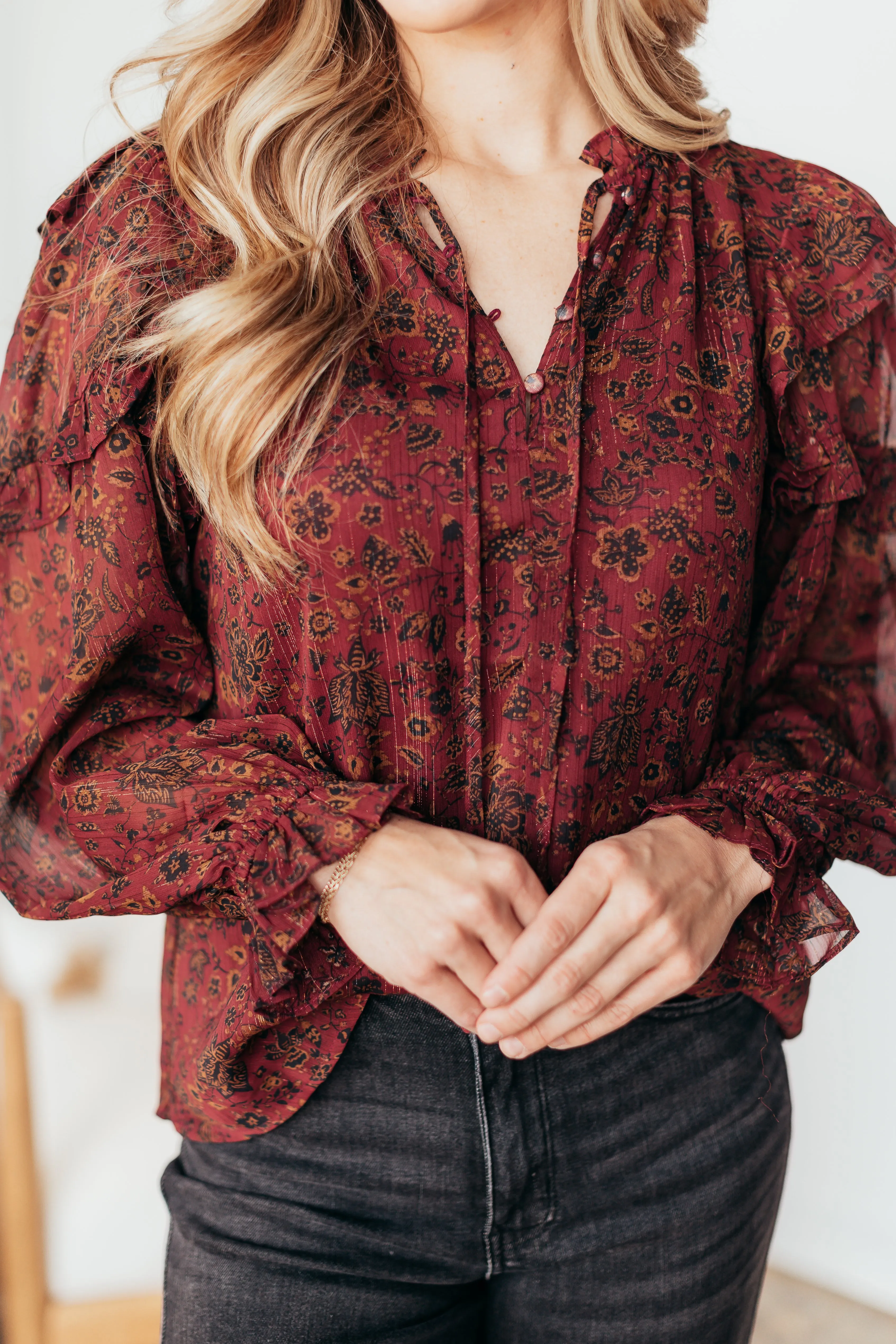 Carmina Floral Henley Blouse