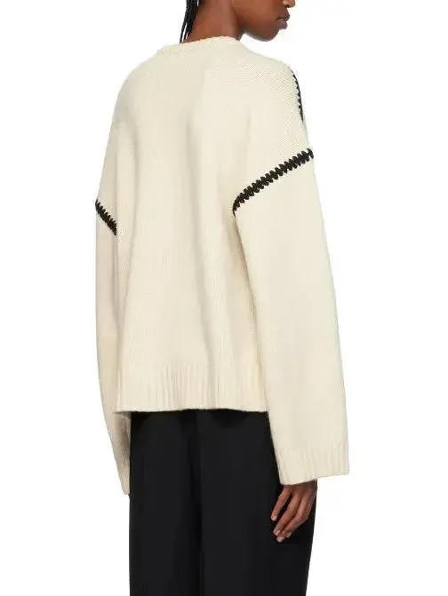 Cashmere and Wool Stitch Contrast Sweater in White