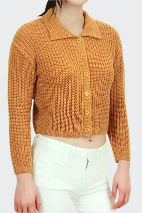 Chunky Knit Collared Cardigan in Mustard