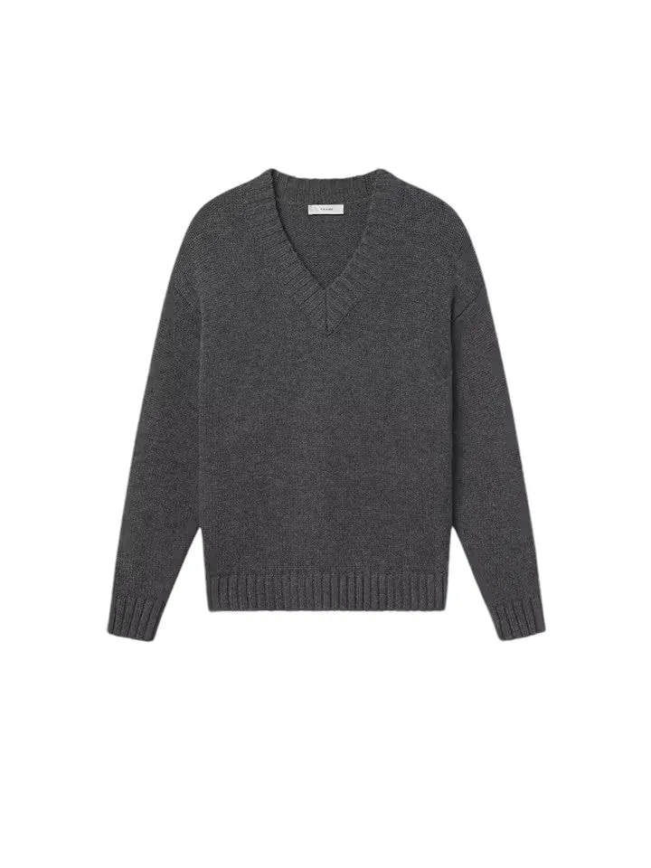 Chunky V-Neck Sweater - Charcoal Heather