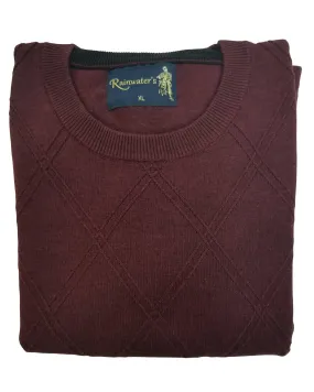 Crew Neck Sweater in Deep Burgundy Diamond Weave Cotton Blend