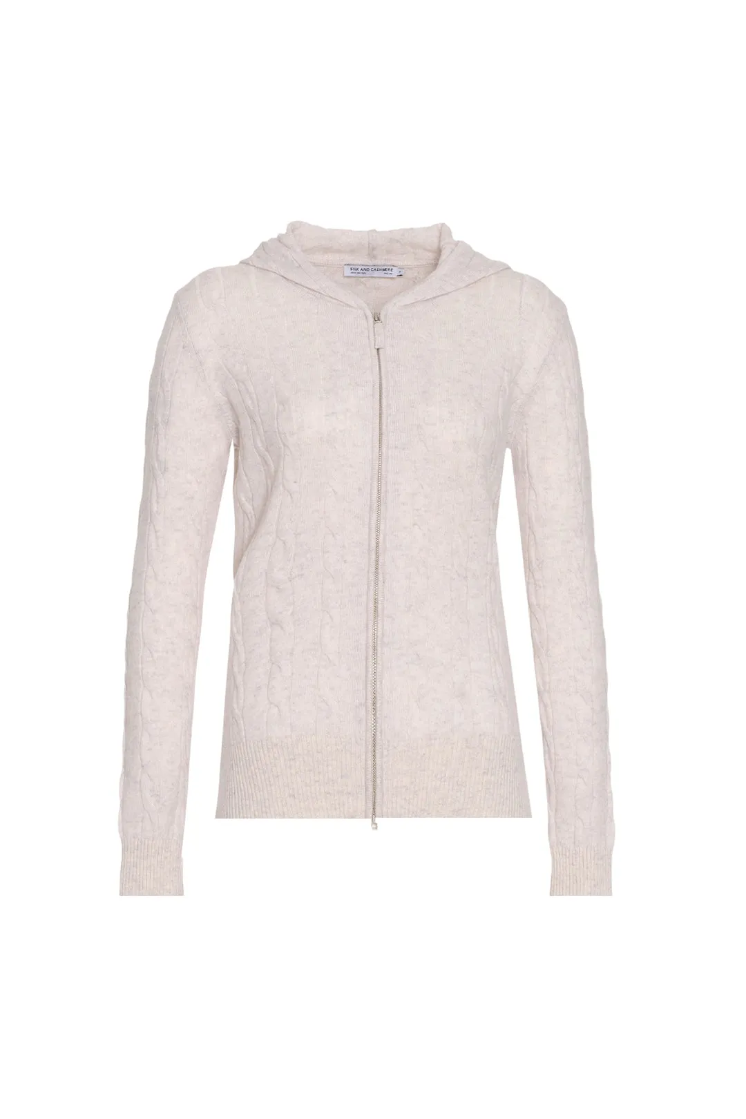 Ecru Melange Cashmere and Wool Amelia Hair Braided Hooded Women's Cardigan