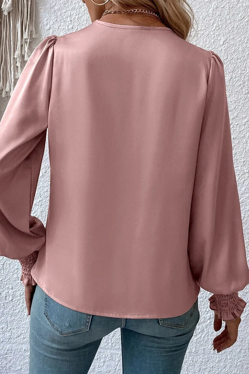 Elegant Solid Fold V Neck Tops