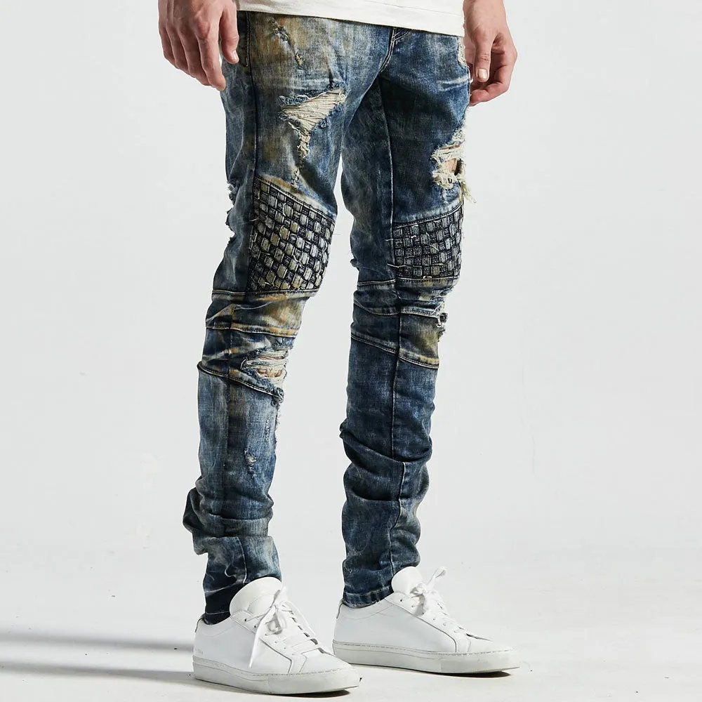 Embellish Turkish Biker Denim Jeans Vintage Stone Blue