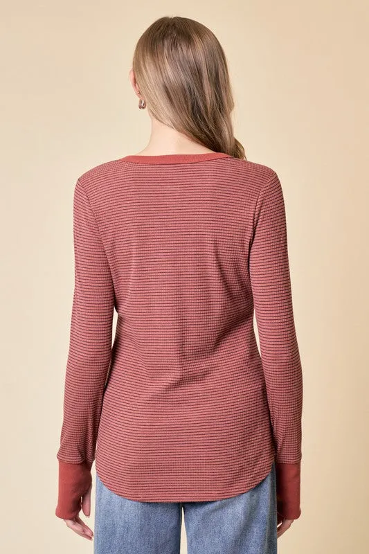 Erin Striped Thumbhole Henley Tops - 2 Colors!