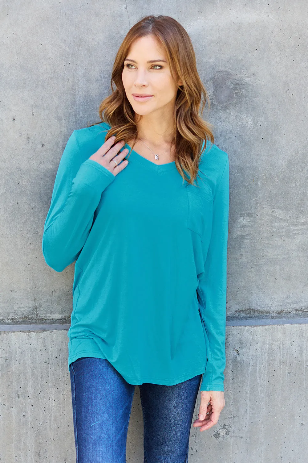 Full Size V-Neck Long Sleeve Top