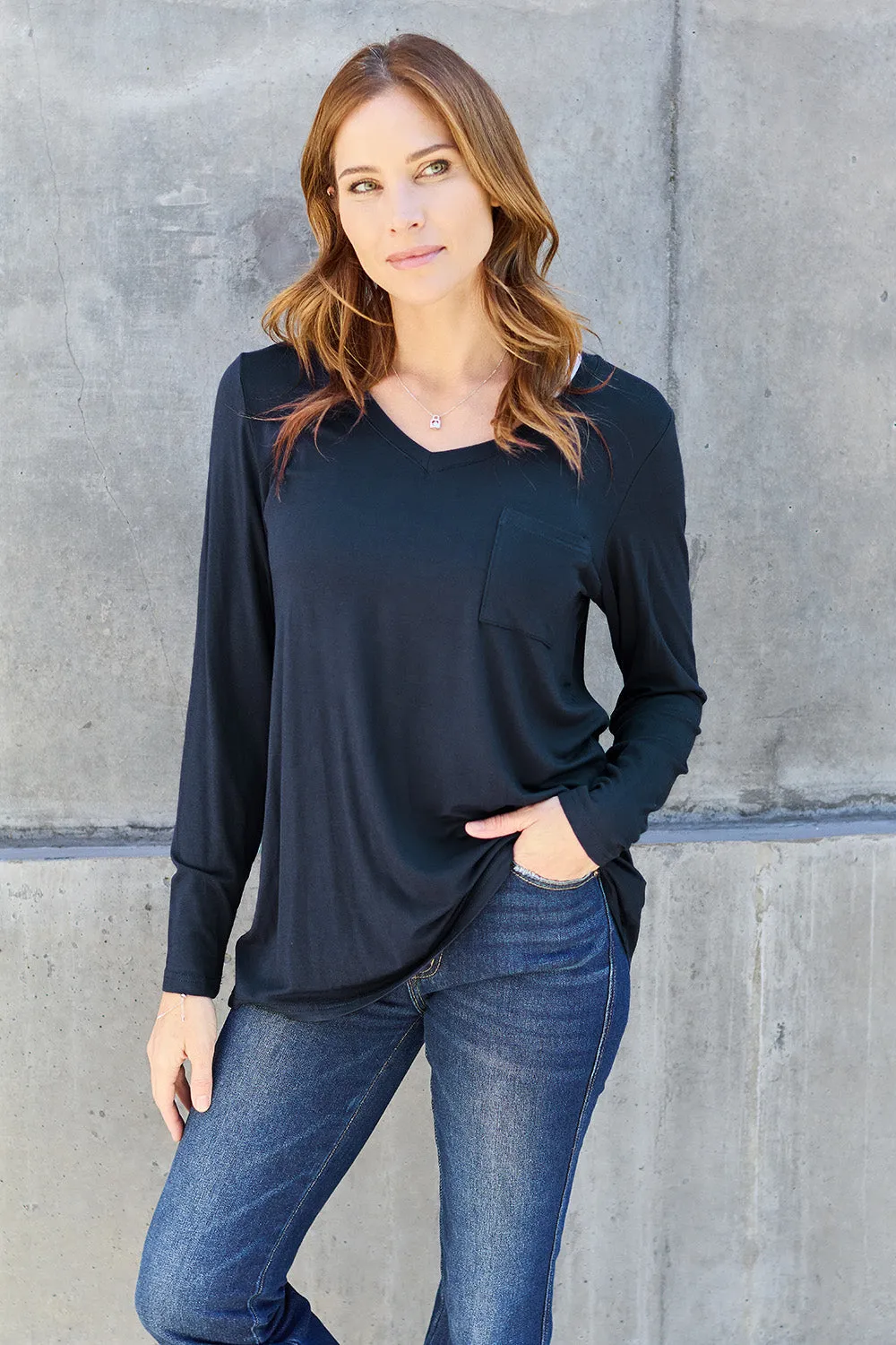 Full Size V-Neck Long Sleeve Top