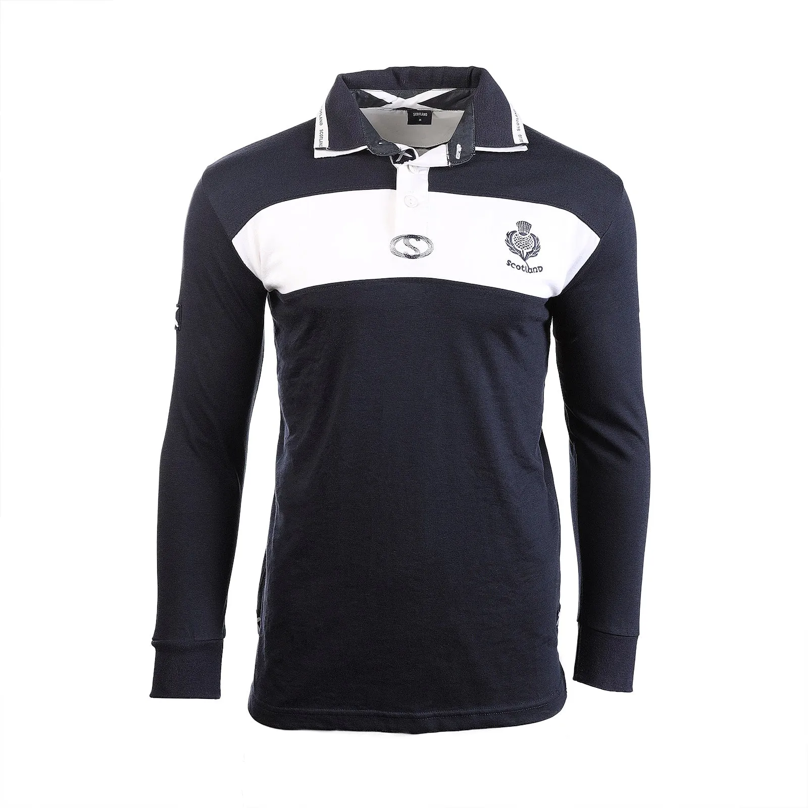 Gents Scotland Rugby Shirt Long Sleeve  Navy/White