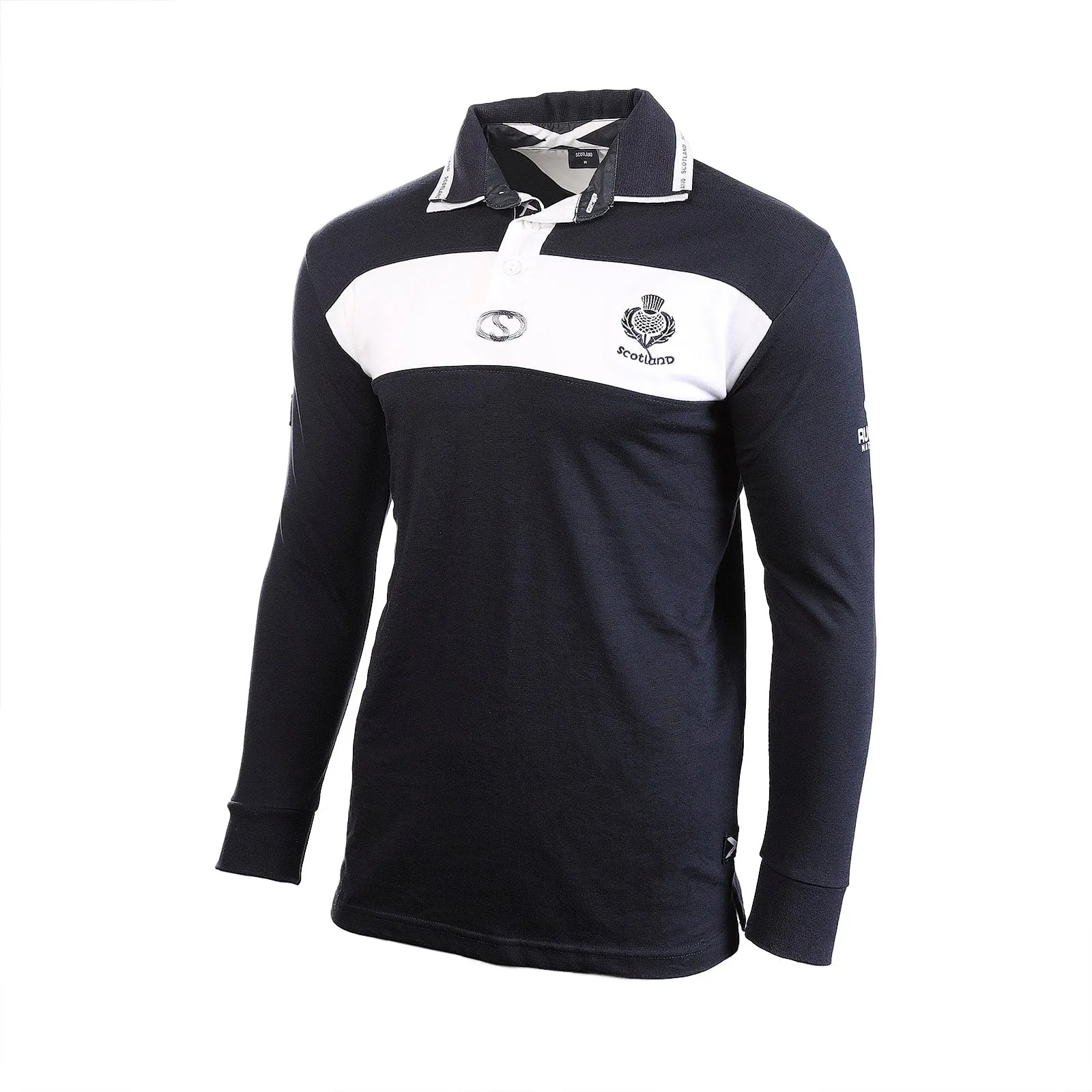 Gents Scotland Rugby Shirt Long Sleeve  Navy/White