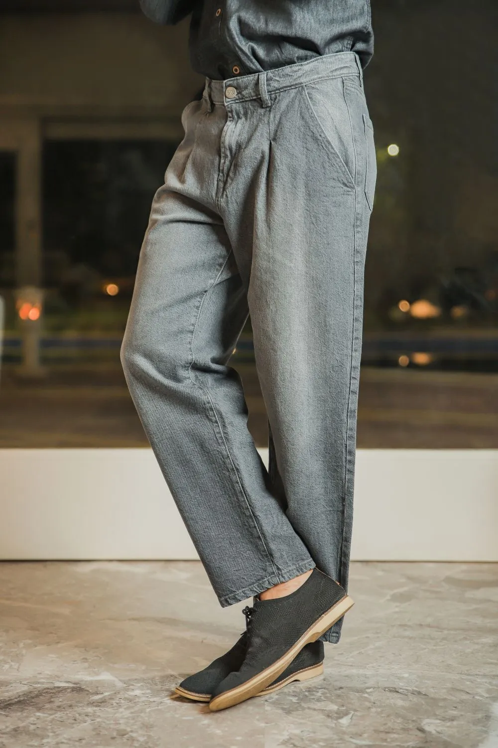 Grey Urban Pleat Relaxed Jeans