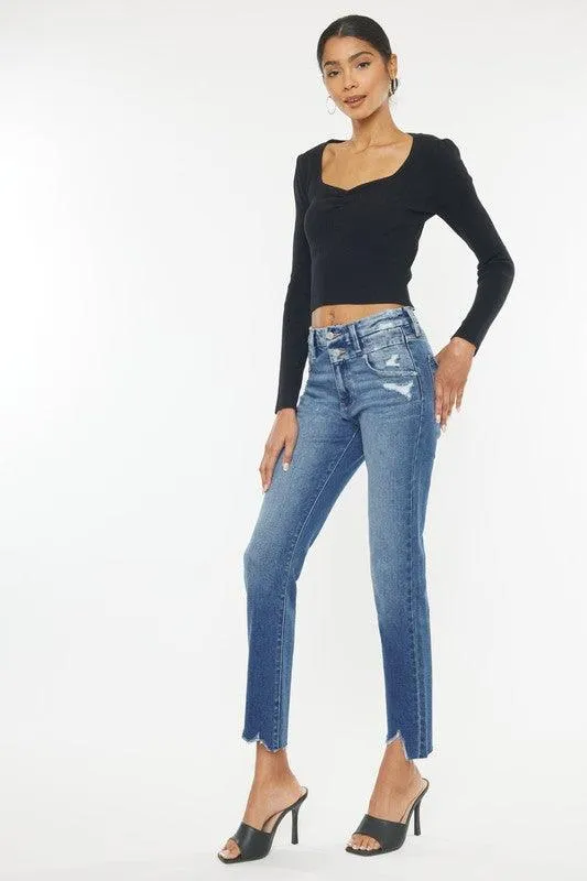 High Rise Slim Straight Blue Jeans