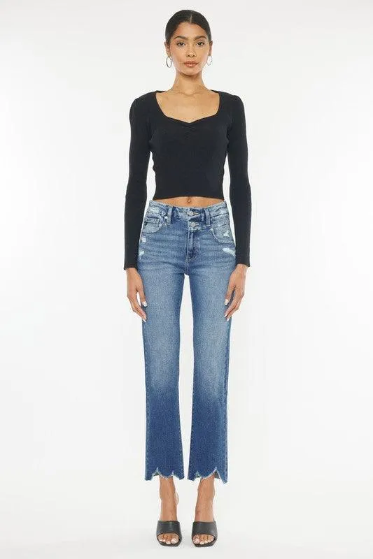 High Rise Slim Straight Blue Jeans