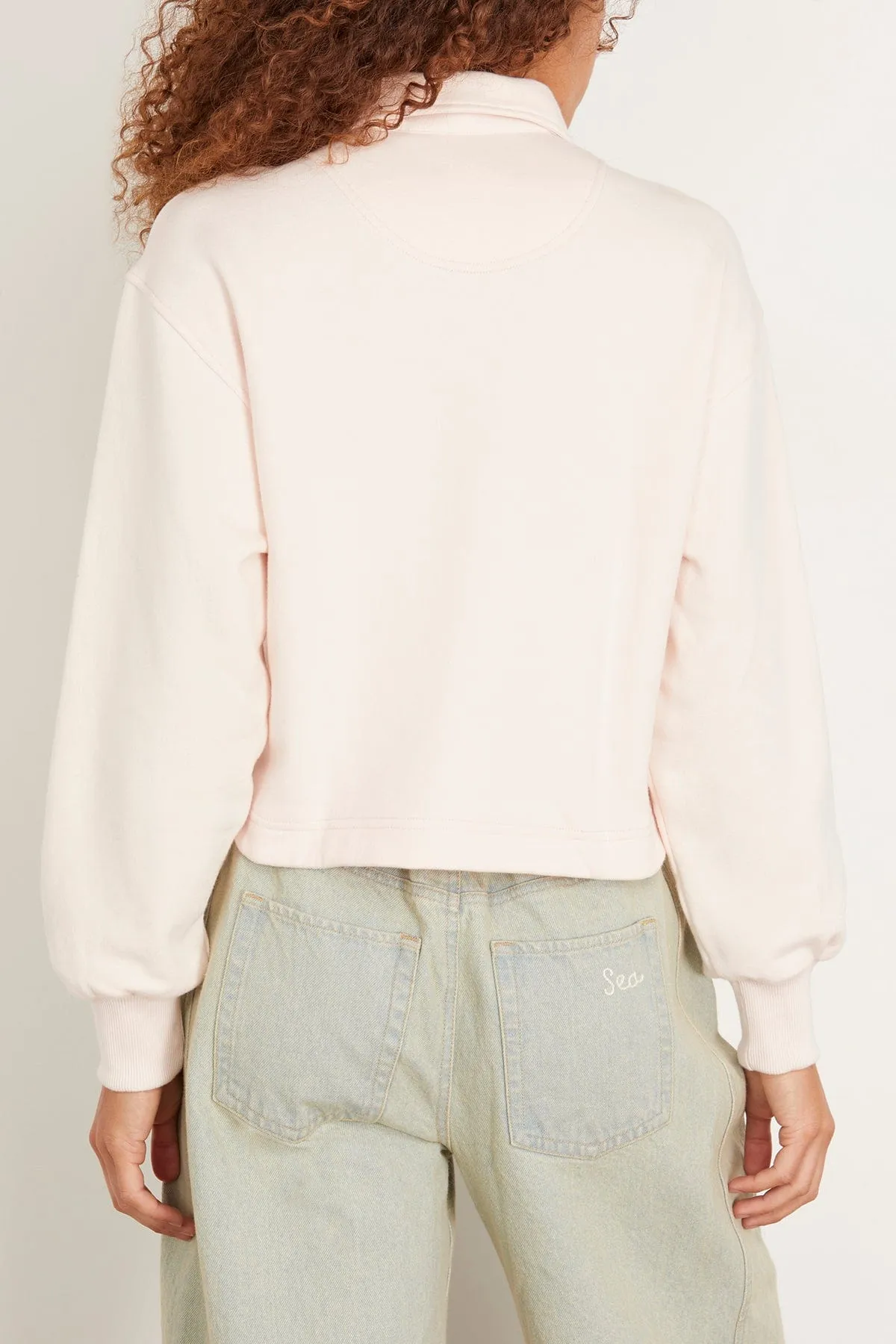 Holden Cropped Henley Sweatshirt in Mallow