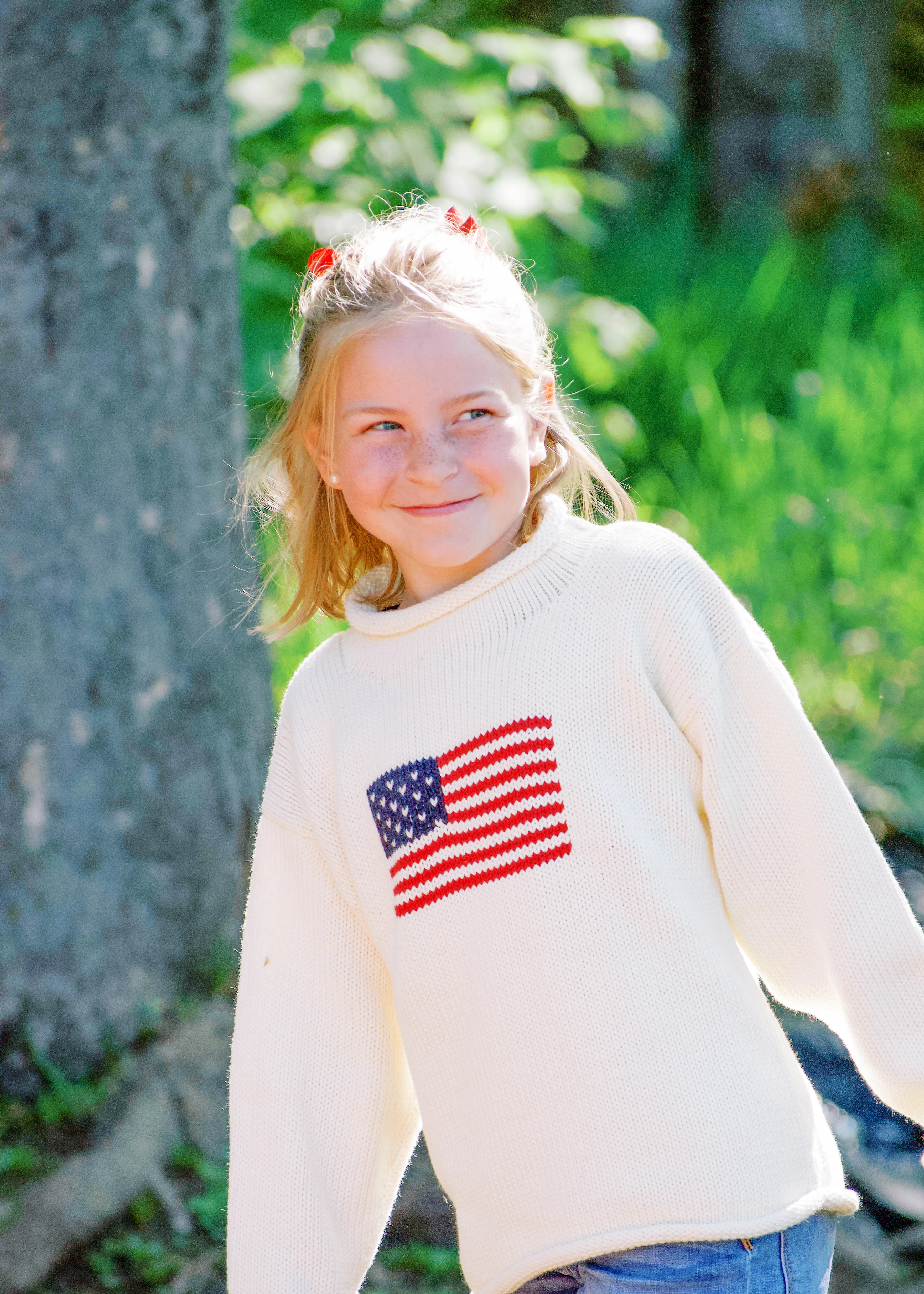 Ivory American Flag Roll Neck Sweater