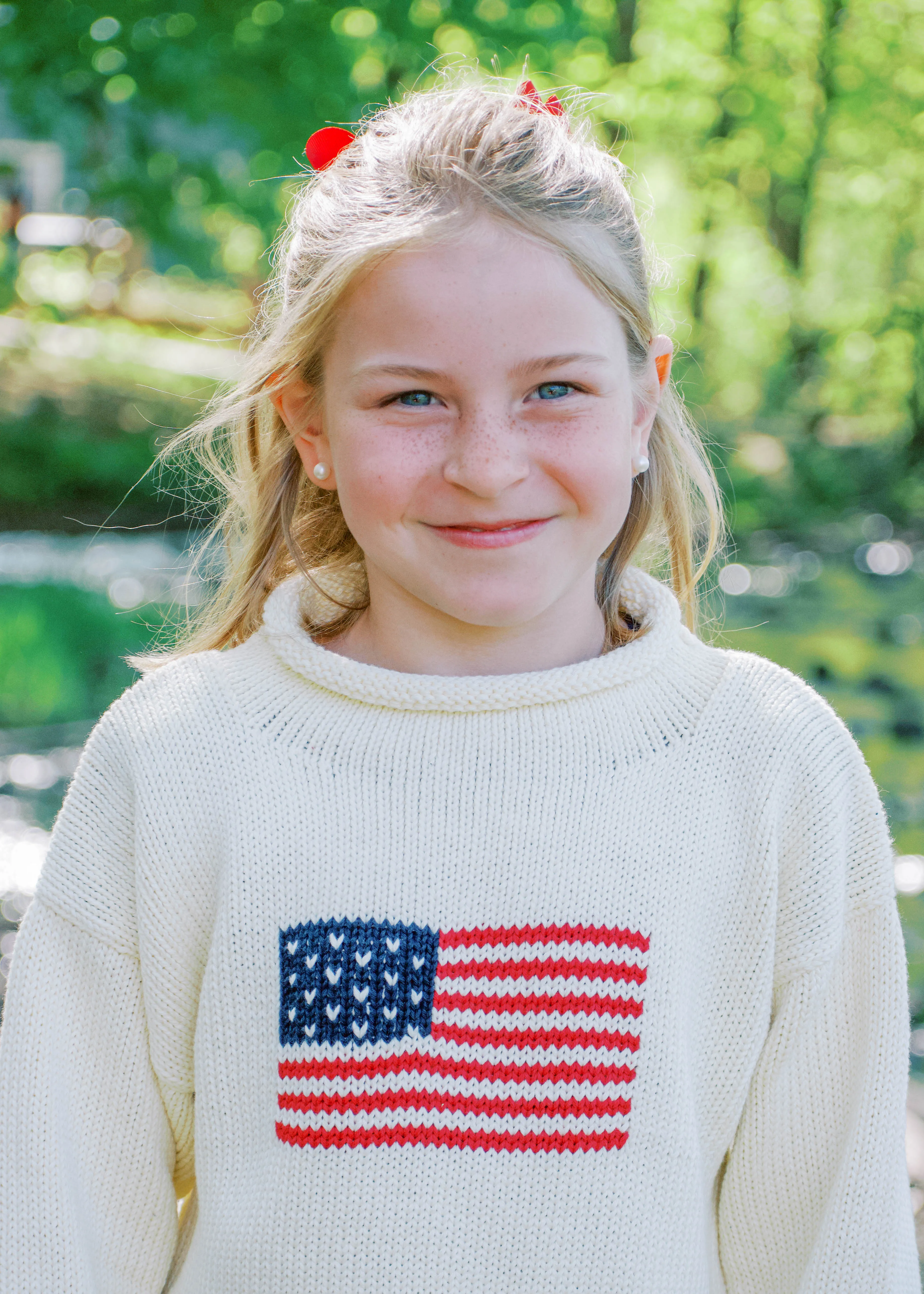 Ivory American Flag Roll Neck Sweater