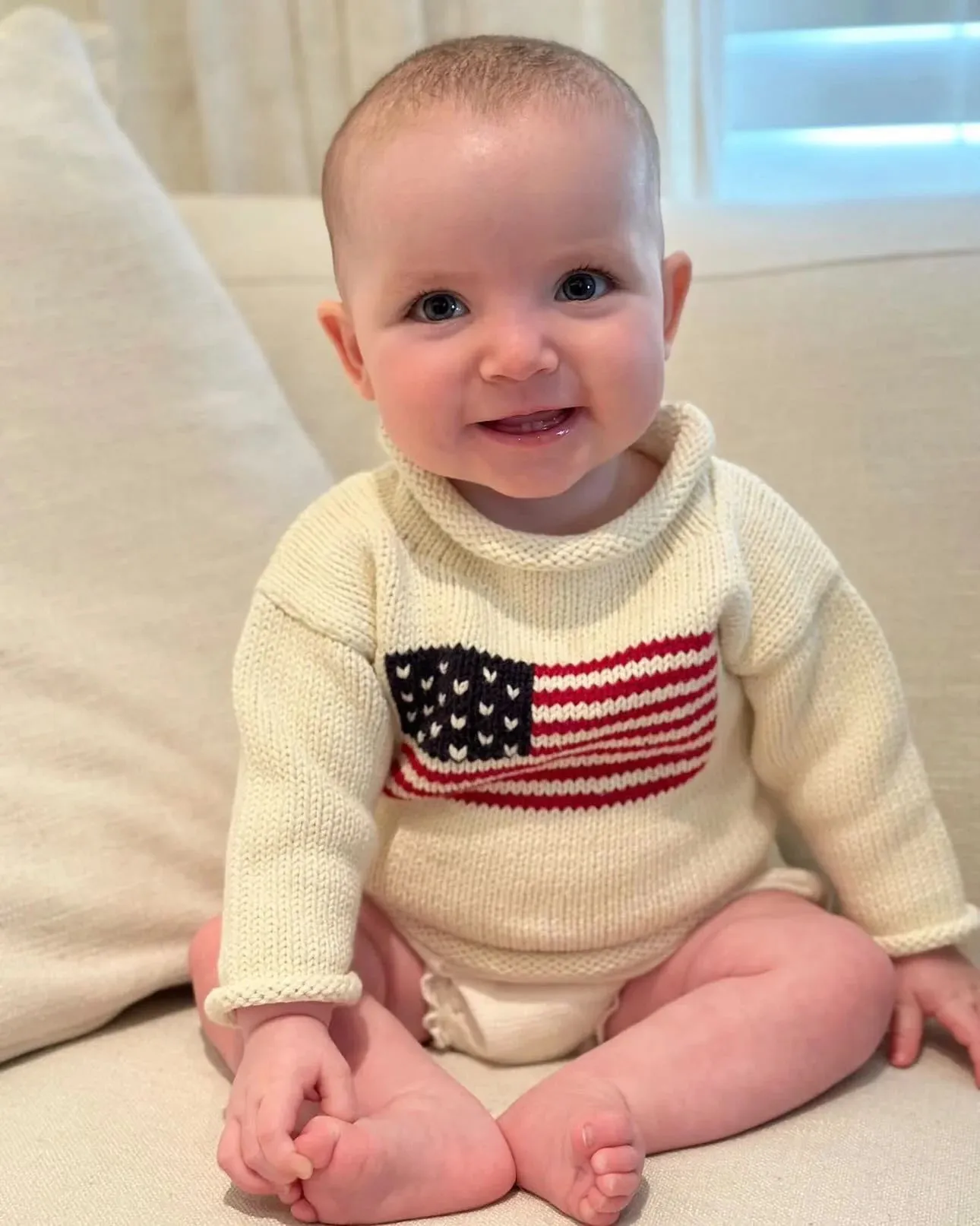 Ivory American Flag Roll Neck Sweater