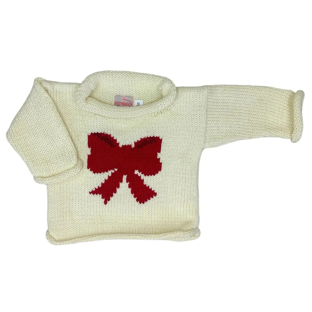 Ivory/Red Bow Roll Neck Sweater