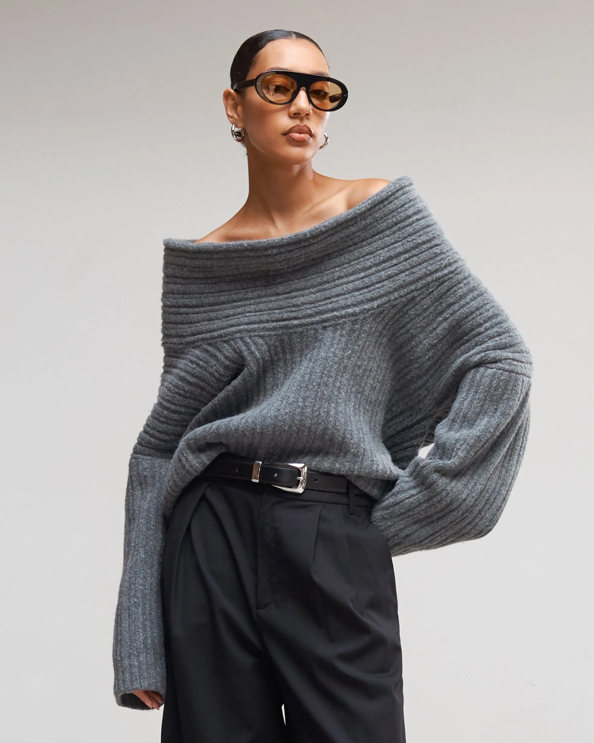 Jamie Chunky Asymmetric-Neck Sweater