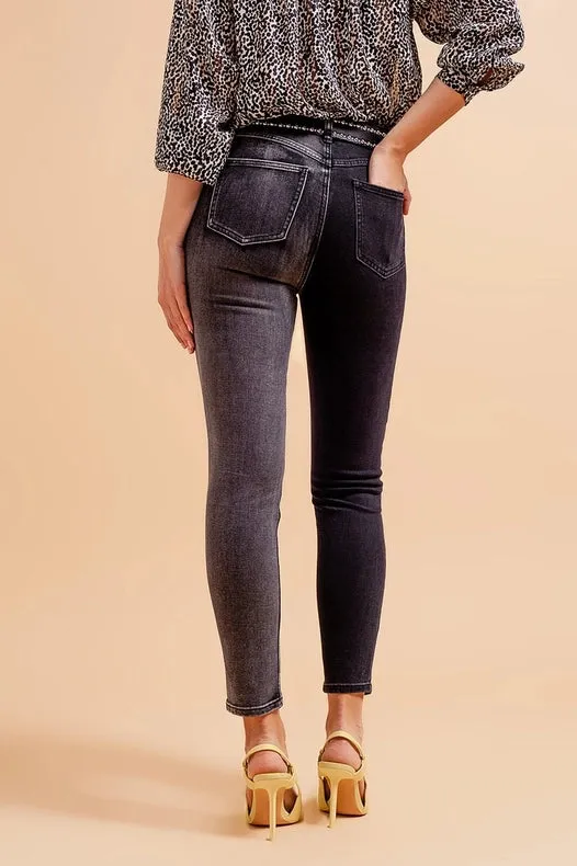 Jeans In Color Block Grey And Black