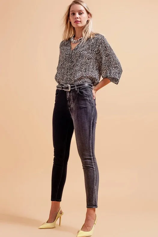 Jeans In Color Block Grey And Black