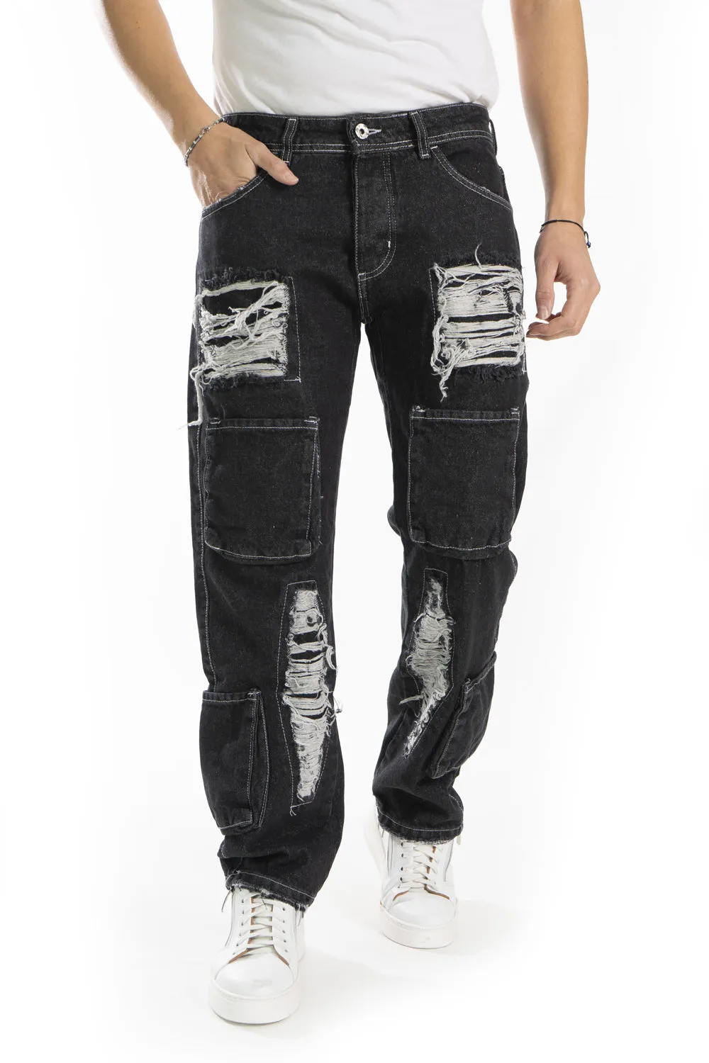 Jeans Uomo Baggy Con toppe strappi Art. JS440