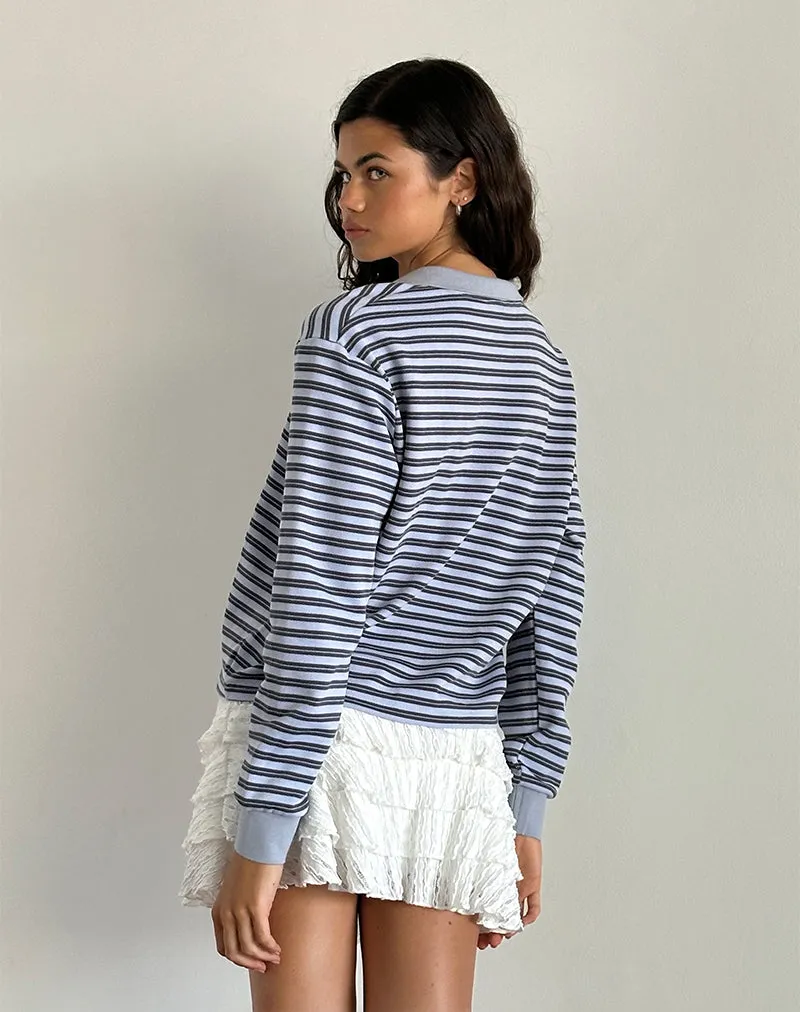 Kamilla Baggy Long Sleeve Shirt in Blue and Grey Stripe