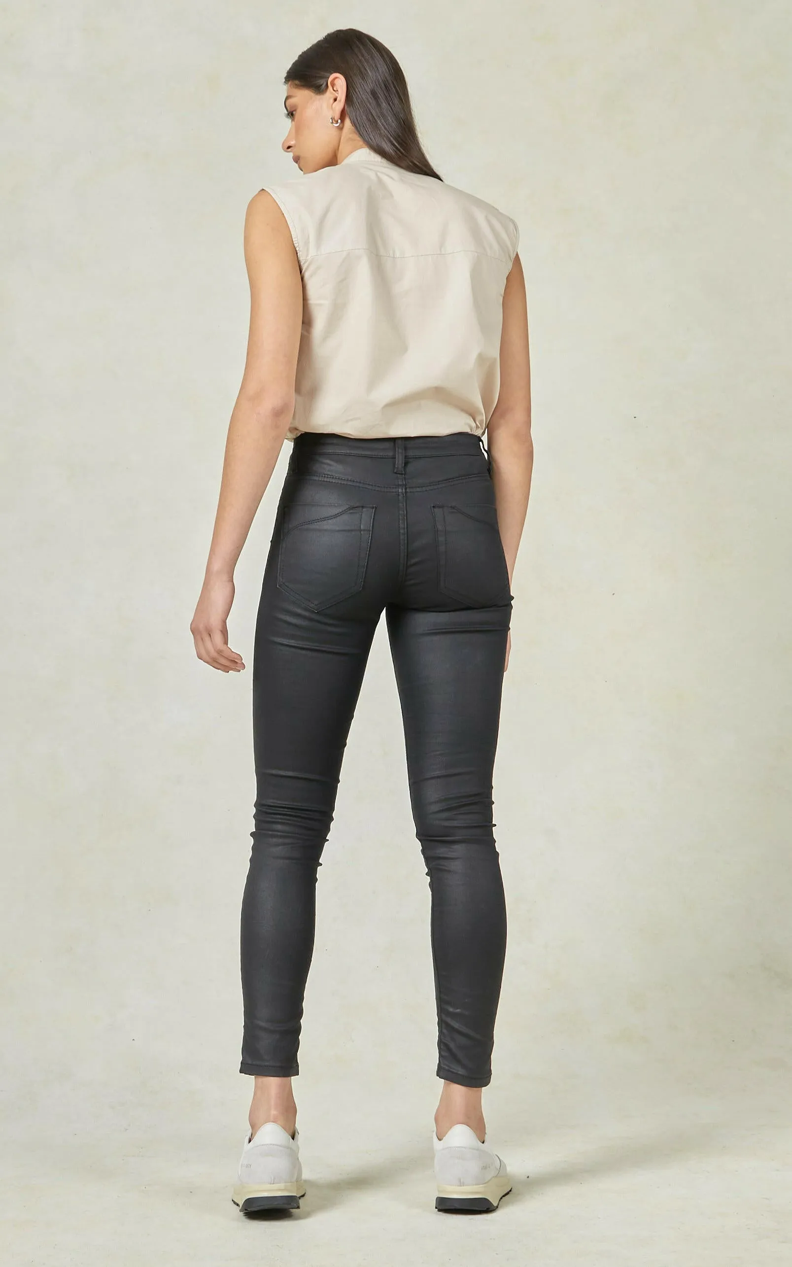 Lauren Mid Rise Coated Black Jeans