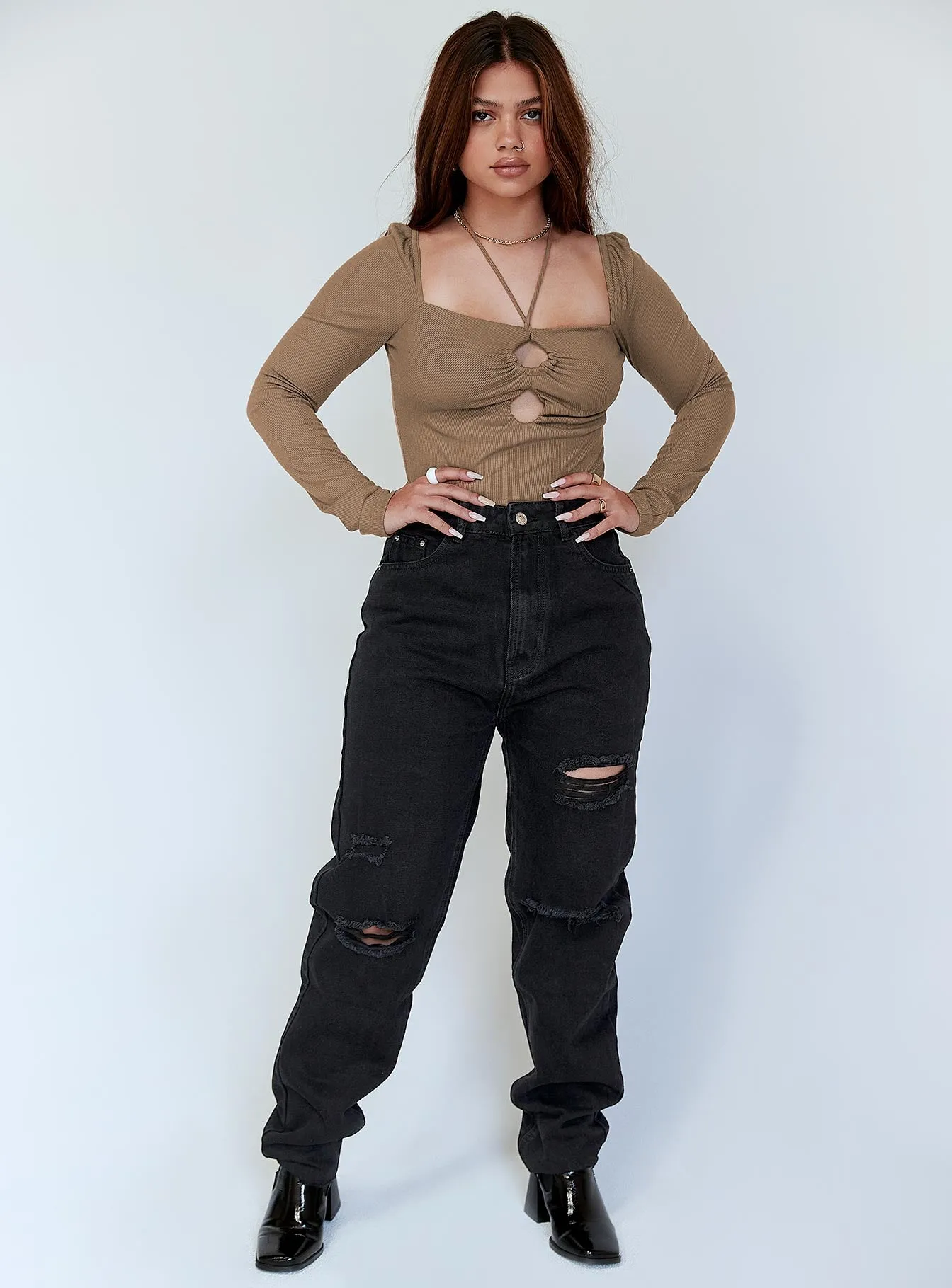 Melody Ripped Straight Leg Jeans Black