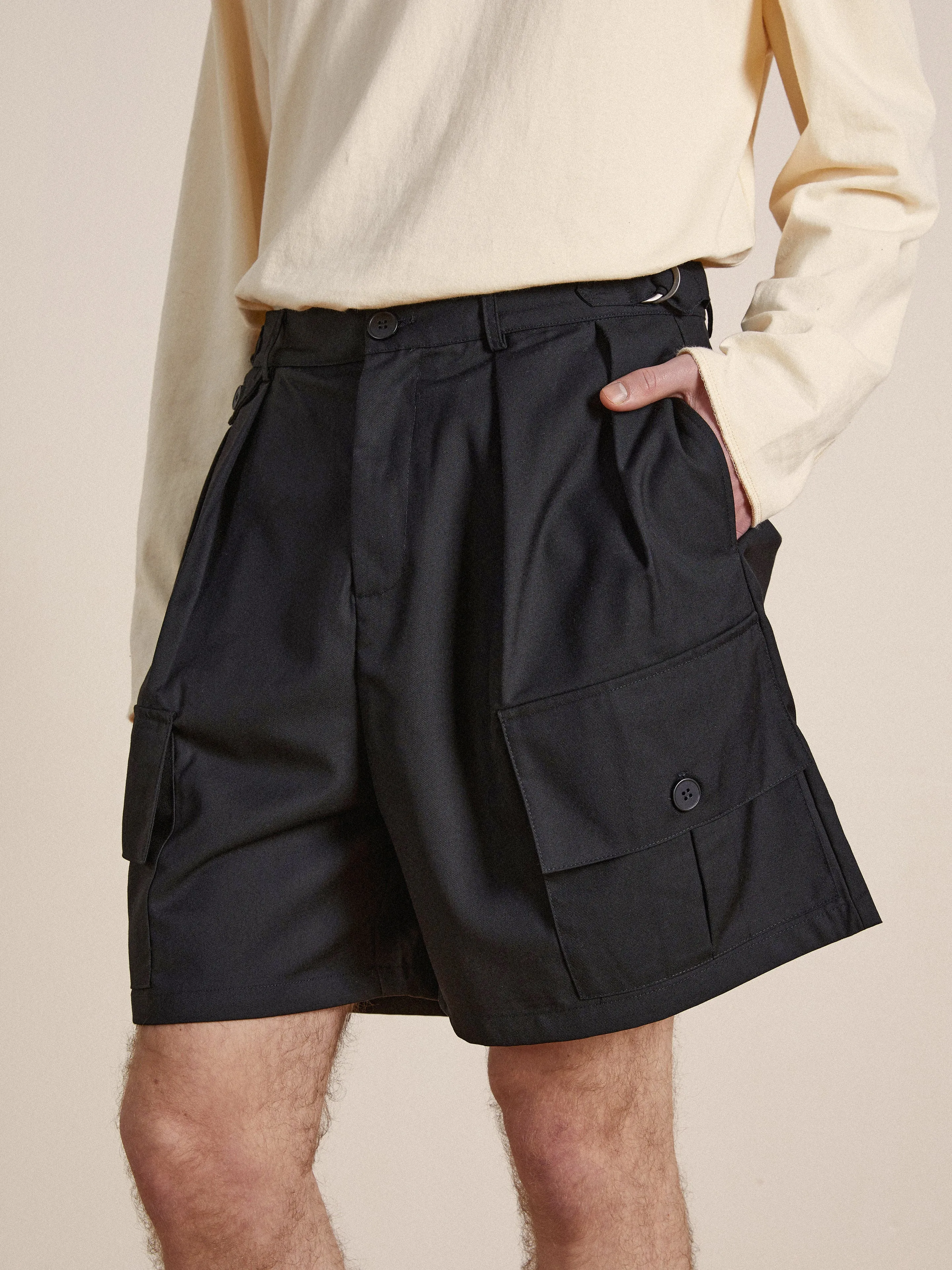 Pleated Pocket Cargo Shorts