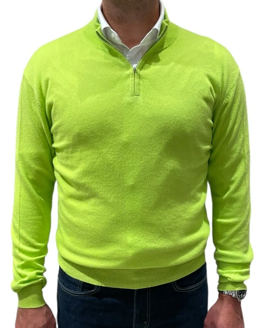 Quarter Zip Pure Cashmere Sweater - Acid Lime