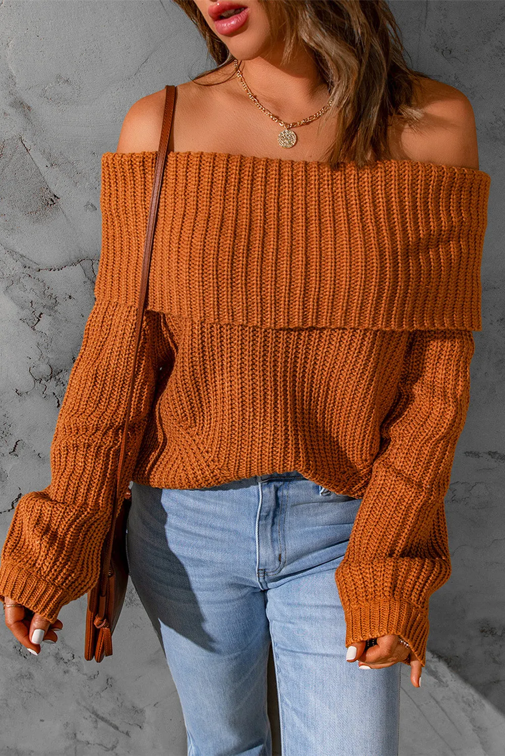 Ribbed Knit Off Shoulder Sweater