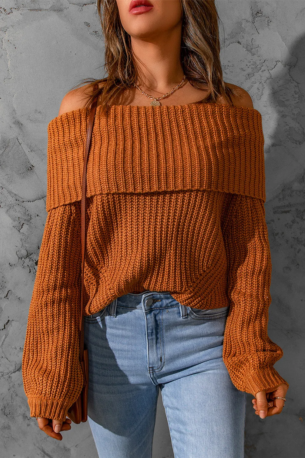 Ribbed Knit Off Shoulder Sweater