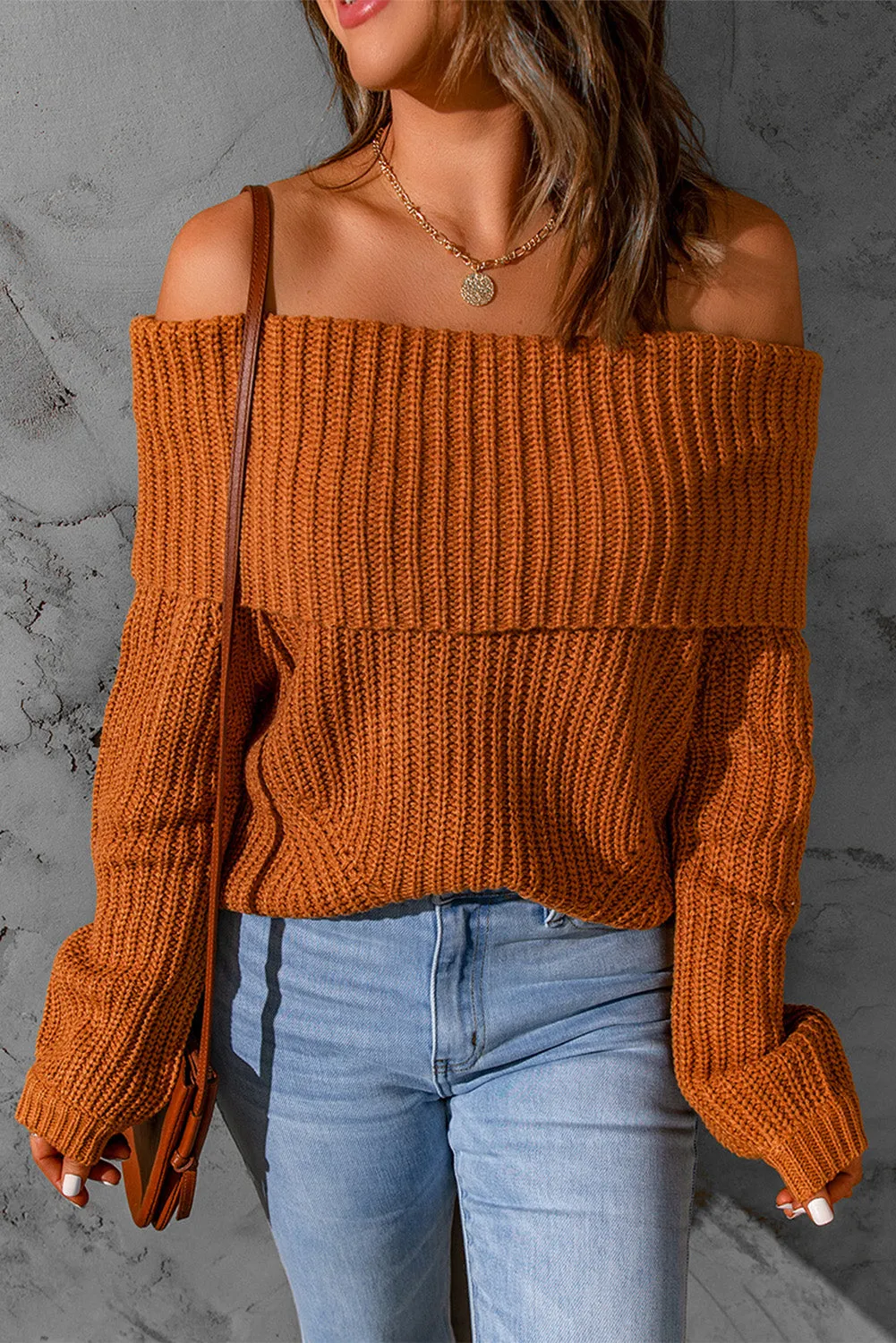 Ribbed Knit Off Shoulder Sweater