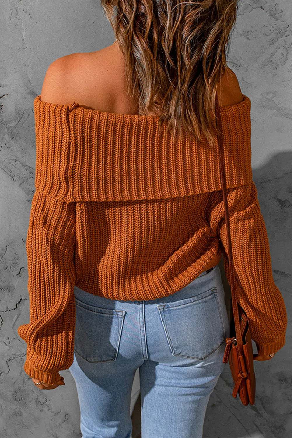 Ribbed Knit Off Shoulder Sweater