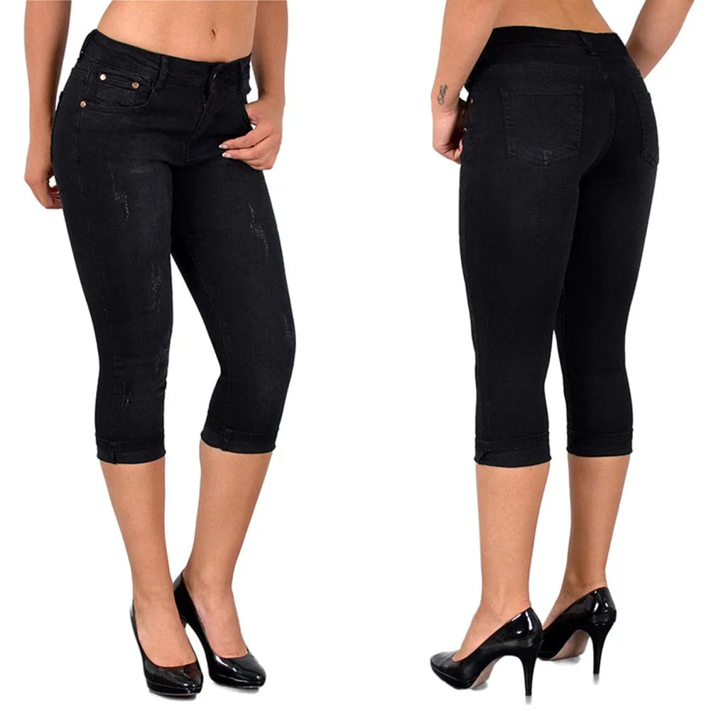 Slant Pocket Ripped Skinny Capri Jeans