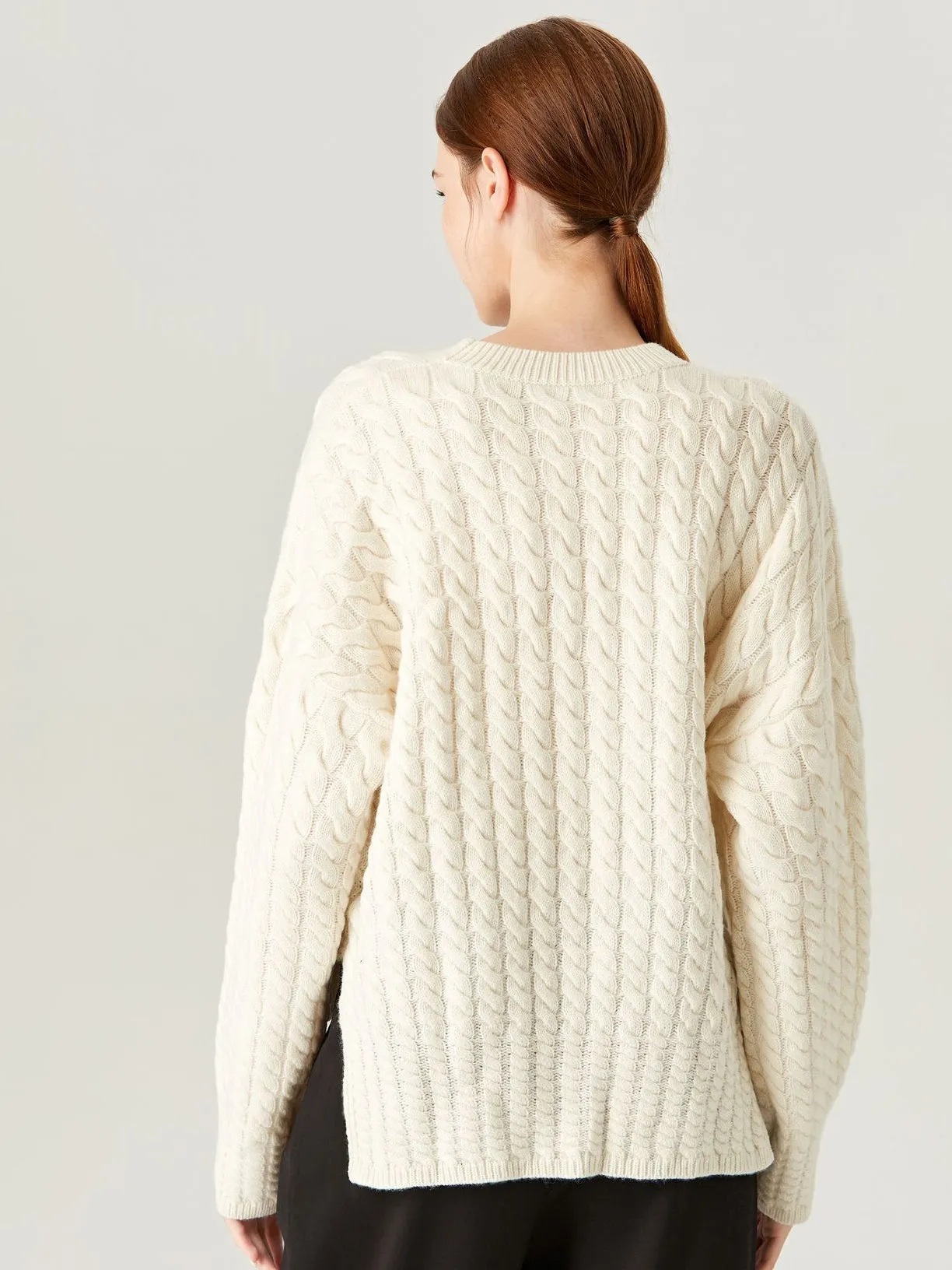 Snow Falling Cream Patchwork Knit Long Sleeve Wool Sweater